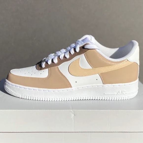 Brown Cream Colorblock Air Force 1 Shoes - Picture 3 of 4